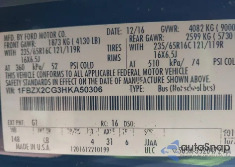 2017 Ford Transit-350 Xlt from USA, damaged, VIN 1FBZX2CG3HKA50306